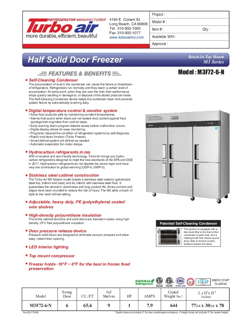 turbo-air-m3f72-6-n-freezer-reach-in-115v-three-section-self-contained-spec-260719fpszhe.pdf